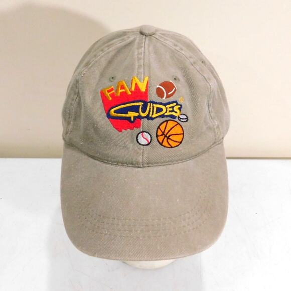 Vintage 90s Fan Guides Magazine Strapback Hat Cap Tan Embroidered Sports - Picture 1 of 7